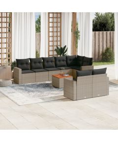 vidaXL 9-częściowy zestaw mebli ogrodowych z poduszkami, szary, polirattan Dārza mēbeļu komplekti