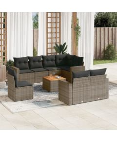 vidaXL 9-częściowy zestaw mebli ogrodowych z poduszkami, szary, polirattan Dārza mēbeļu komplekti