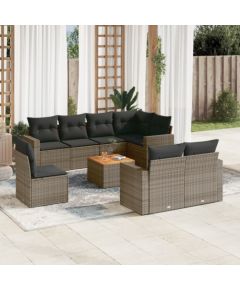 vidaXL 9-częściowy zestaw mebli ogrodowych z poduszkami, szary, polirattan Dārza mēbeļu komplekti