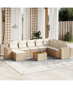 vidaXL 9-częściowy zestaw mebli ogrodowych z poduszkami, beżowy, polirattan Dārza mēbeļu komplekti