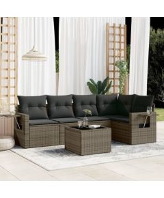 vidaXL 6-częściowy zestaw mebli ogrodowych z poduszkami, szary, polirattan Dārza mēbeļu komplekti