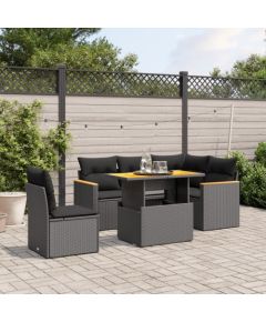 vidaXL 6-częściowy zestaw mebli ogrodowych z poduszkami, czarny polirattan Dārza mēbeļu komplekti