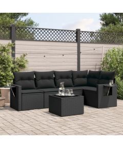 vidaXL 6-częściowy zestaw mebli ogrodowych z poduszkami, czarny polirattan Dārza mēbeļu komplekti