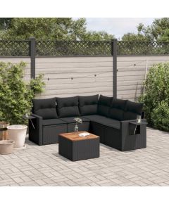 vidaXL 6-częściowy zestaw mebli ogrodowych z poduszkami, czarny polirattan Dārza mēbeļu komplekti