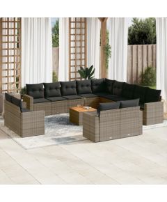 vidaXL 14-częściowy zestaw mebli ogrodowych z poduszkami, szary, polirattan Dārza mēbeļu komplekti