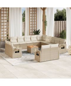 vidaXL 14-częściowy zestaw mebli ogrodowych z poduszkami, beżowy, polirattan Dārza mēbeļu komplekti