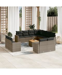 vidaXL 12-częściowy zestaw mebli ogrodowych z poduszkami, szary, polirattan Dārza mēbeļu komplekti