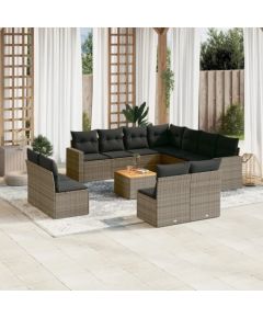 vidaXL 12-częściowy zestaw mebli ogrodowych z poduszkami, szary, polirattan Dārza mēbeļu komplekti