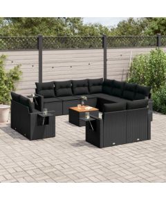 vidaXL 12-częściowy zestaw mebli do ogrodu, z poduszkami, czarny, polirattan Dārza mēbeļu komplekti