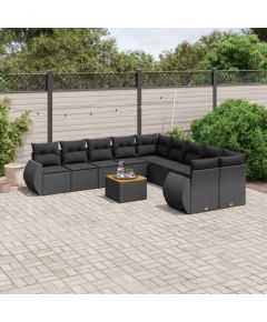 vidaXL 11-częściowy zestaw wypoczynkowy do ogrodu, poduszki czarny rattan PE Dārza mēbeļu komplekti