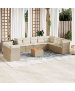 vidaXL 11-częściowy zestaw mebli ogrodowych z poduszkami, beżowy, polirattan Dārza mēbeļu komplekti