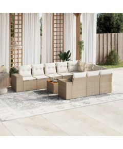 vidaXL 11-częściowy zestaw mebli ogrodowych z poduszkami, beżowy, polirattan Dārza mēbeļu komplekti