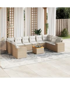 vidaXL 11-częściowy zestaw mebli ogrodowych z poduszkami, beżowy, polirattan Dārza mēbeļu komplekti