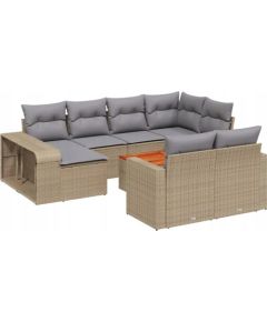 vidaXL 11-częściowy zestaw mebli ogrodowych z poduszkami, beżowy, polirattan Dārza mēbeļu komplekti