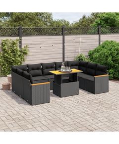 vidaXL 10-częściowy zestaw wypoczynkowy do ogrodu, poduszki czarny rattan PE Dārza mēbeļu komplekti