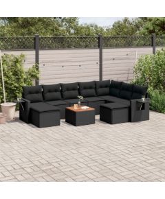 vidaXL 10-częściowy zestaw wypoczynkowy do ogrodu, poduszki czarny rattan PE Dārza mēbeļu komplekti