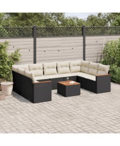 vidaXL vidaXL 10-cz. zestaw wypoczynkowy do ogrodu, poduszki czarny rattan PE Dārza mēbeļu komplekti