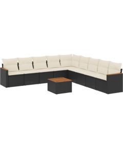 vidaXL vidaXL 10-cz. zestaw wypoczynkowy do ogrodu, poduszki czarny rattan PE Dārza mēbeļu komplekti