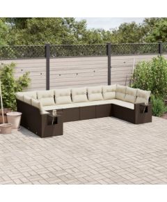 vidaXL vidaXL 10-cz. zestaw mebli ogrodowych z poduszkami, brązowy polirattan Dārza mēbeļu komplekti