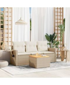 vidaXL 4-częściowy zestaw mebli ogrodowych z poduszkami, beżowy, polirattan Dārza mēbeļu komplekti