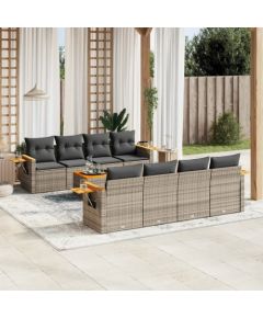 vidaXL 9-częściowy zestaw mebli ogrodowych z poduszkami, szary, polirattan Dārza mēbeļu komplekti