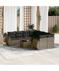 vidaXL 9-częściowy zestaw mebli ogrodowych z poduszkami, szary, polirattan Dārza mēbeļu komplekti