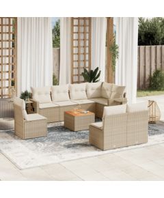 vidaXL 9-częściowy zestaw mebli ogrodowych z poduszkami, beżowy, polirattan Dārza mēbeļu komplekti