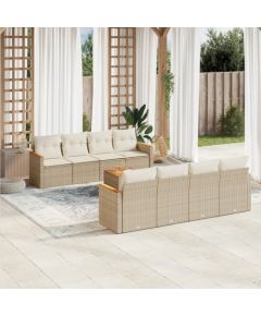 vidaXL 9-częściowy zestaw mebli ogrodowych z poduszkami, beżowy, polirattan Dārza mēbeļu komplekti