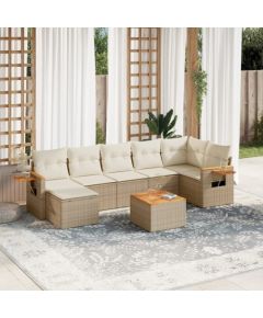 vidaXL 8-częściowy zestaw mebli ogrodowych z poduszkami, beżowy, polirattan Dārza mēbeļu komplekti