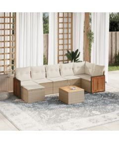 vidaXL 8-częściowy zestaw mebli ogrodowych z poduszkami, beżowy, polirattan Dārza mēbeļu komplekti