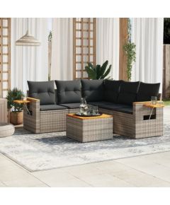 vidaXL 6-częściowy zestaw mebli ogrodowych z poduszkami, szary, polirattan Dārza mēbeļu komplekti