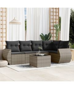 vidaXL 6-częściowy zestaw mebli ogrodowych z poduszkami, szary, polirattan Dārza mēbeļu komplekti