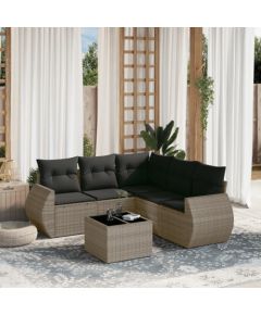 vidaXL 6-częściowy zestaw mebli ogrodowych z poduszkami, szary, polirattan Dārza mēbeļu komplekti