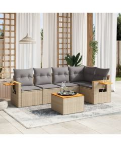 vidaXL 6-częściowy zestaw mebli ogrodowych z poduszkami, beżowy, polirattan Dārza mēbeļu komplekti