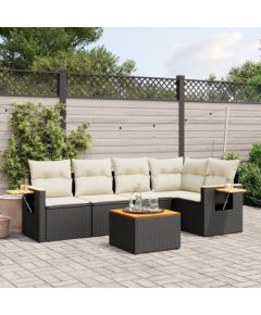 vidaXL 6-częściowy zestaw mebli ogrodowych z poduszkami, czarny polirattan Dārza mēbeļu komplekti