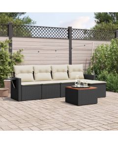 vidaXL 6-częściowy zestaw mebli ogrodowych z poduszkami, czarny polirattan Dārza mēbeļu komplekti