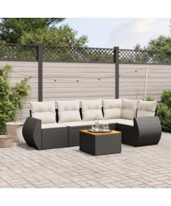 vidaXL 6-częściowy zestaw mebli ogrodowych z poduszkami, czarny polirattan Dārza mēbeļu komplekti