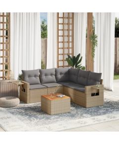 vidaXL 6-częściowy zestaw mebli ogrodowych z poduszkami, beżowy, polirattan Dārza mēbeļu komplekti