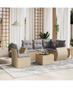 vidaXL 6-częściowy zestaw mebli ogrodowych z poduszkami, beżowy, polirattan Dārza mēbeļu komplekti