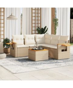 vidaXL 6-częściowy zestaw mebli ogrodowych z poduszkami, beżowy, polirattan Dārza mēbeļu komplekti