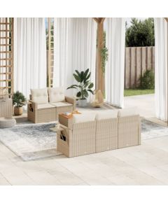 vidaXL 6-częściowy zestaw mebli ogrodowych z poduszkami, beżowy, polirattan Dārza mēbeļu komplekti