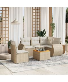 vidaXL 6-częściowy zestaw mebli ogrodowych z poduszkami, beżowy, polirattan Dārza mēbeļu komplekti