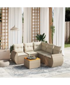 vidaXL 6-częściowy zestaw mebli ogrodowych z poduszkami, beżowy, polirattan Dārza mēbeļu komplekti