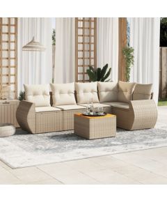 vidaXL 6-częściowy zestaw mebli ogrodowych z poduszkami, beżowy, polirattan Dārza mēbeļu komplekti