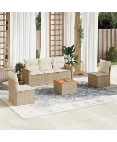 vidaXL 6-częściowy zestaw mebli ogrodowych z poduszkami, beżowy, polirattan Dārza mēbeļu komplekti