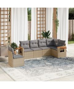 vidaXL 6-częściowy zestaw mebli ogrodowych z poduszkami, beżowy, polirattan Dārza mēbeļu komplekti