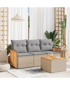 vidaXL 4-częściowy zestaw mebli ogrodowych z poduszkami, beżowy, polirattan Dārza mēbeļu komplekti