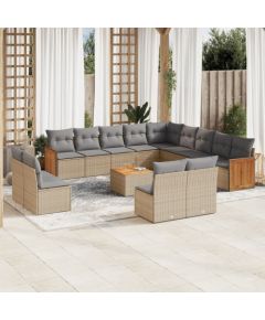 vidaXL 14-częściowy zestaw mebli ogrodowych z poduszkami, beżowy, polirattan Dārza mēbeļu komplekti