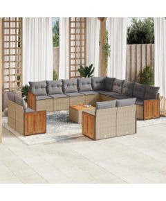 vidaXL 14-częściowy zestaw mebli ogrodowych z poduszkami, beżowy, polirattan Dārza mēbeļu komplekti