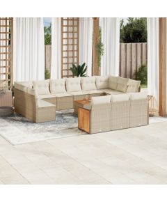 vidaXL 14-częściowy zestaw mebli ogrodowych z poduszkami, beżowy, polirattan Dārza mēbeļu komplekti